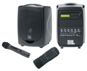 Enceinte amplifiée autonome rechargeable avec micro VHF et lecteur CD